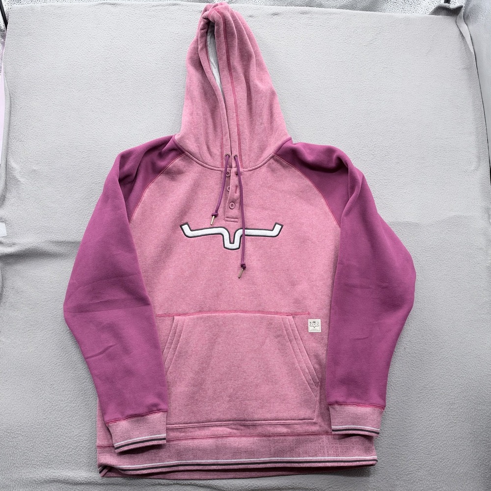 Kimes Ranch Hoodie Mens 2XL Pink Fleece Henley Pullover Kangaroo Pocket Logo